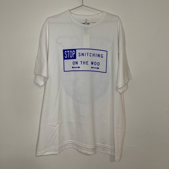 Pop Smoke x Vlone Stop Snitching On The Woo T-Shirt XXL White Blue Black - Picture 1 of 5